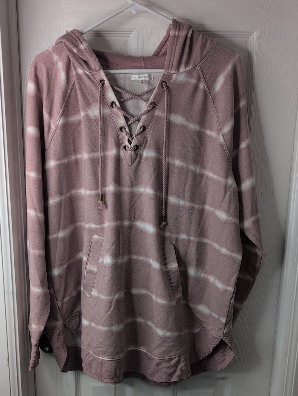 Maurices Mauve and White Lace-Up Hooded Pullover Size XL